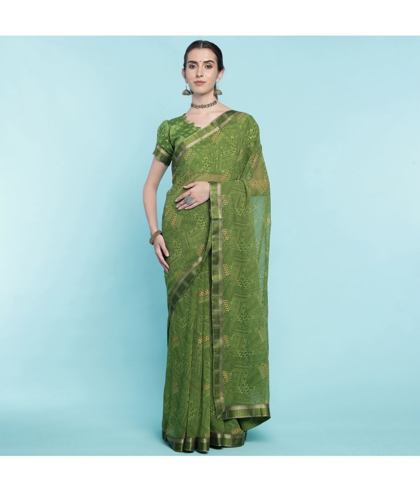     			Rekha Maniyar Fashions Georgette Printed Saree With Blouse Piece - Olive ( Pack of 1 )