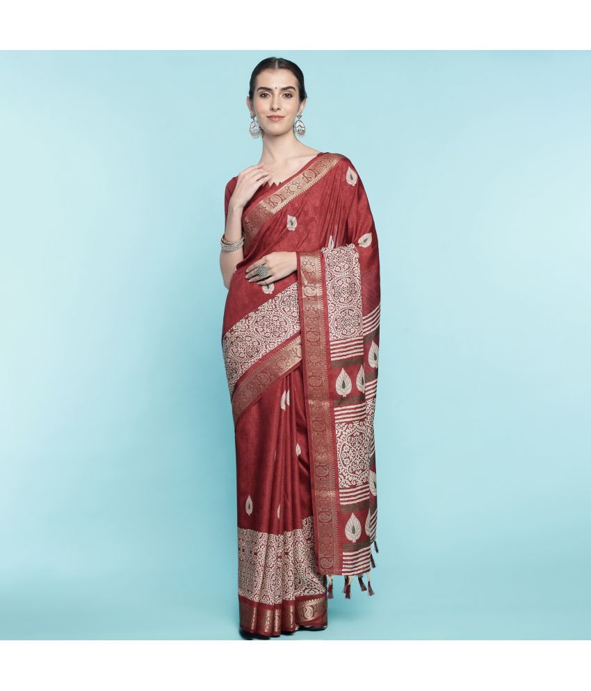     			Rekha Maniyar Fashions Silk Blend Woven Saree With Blouse Piece - Maroon ( Pack of 1 )