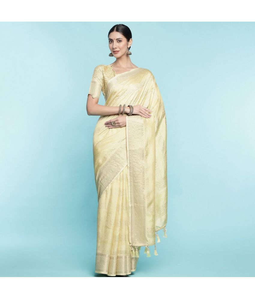     			Rekha Maniyar Fashions Silk Printed Saree With Blouse Piece - Yellow1 ( Pack of 1 )