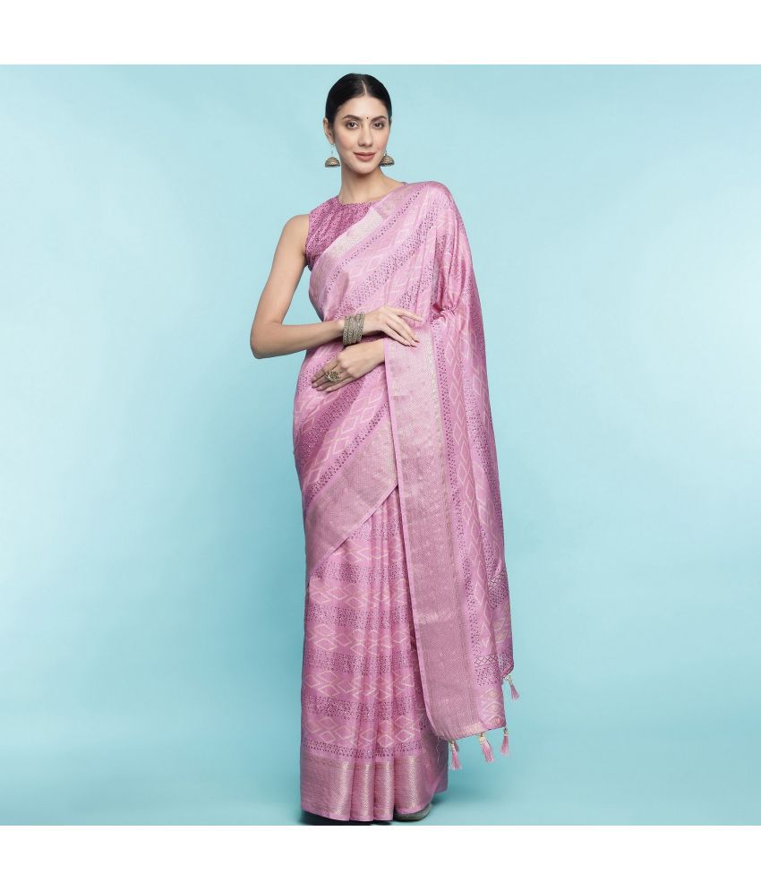     			Rekha Maniyar Fashions Silk Printed Saree With Blouse Piece - Lavender ( Pack of 1 )