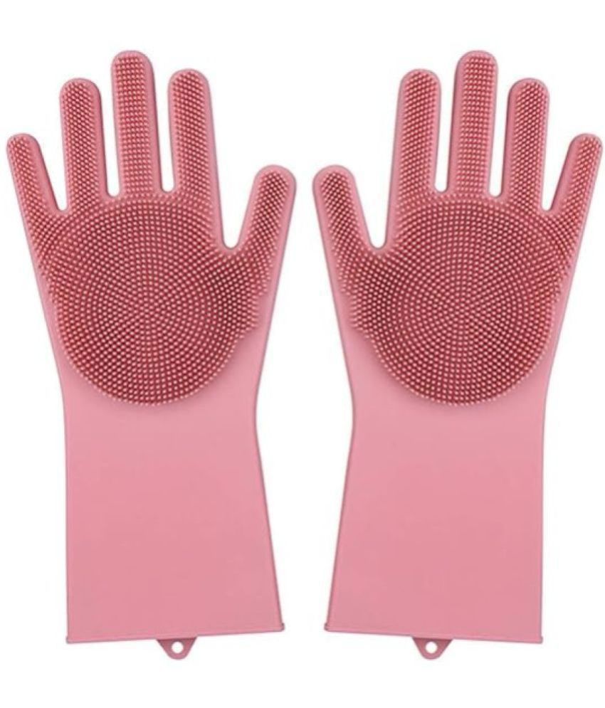     			Shopeleven Pink Rubber Free Size Cleaning Gloves ( Pack of 1 )
