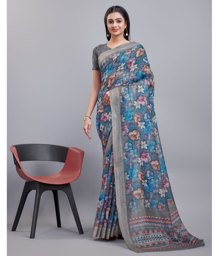     			Aadvik Linen Printed Saree With Blouse Piece - Multicolour ( Pack of 1 )