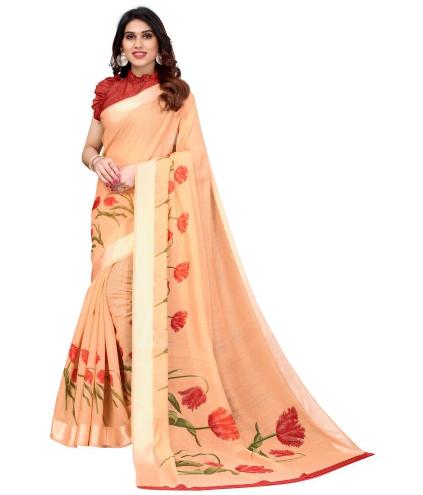     			Aadvika Art Silk Printed Saree With Blouse Piece - Yellow ( Pack of 1 )