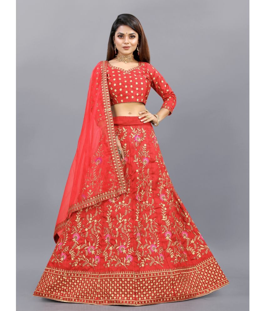     			Apnisha Red Bangalore Silk Unstitched Unstitched Lehenga Single