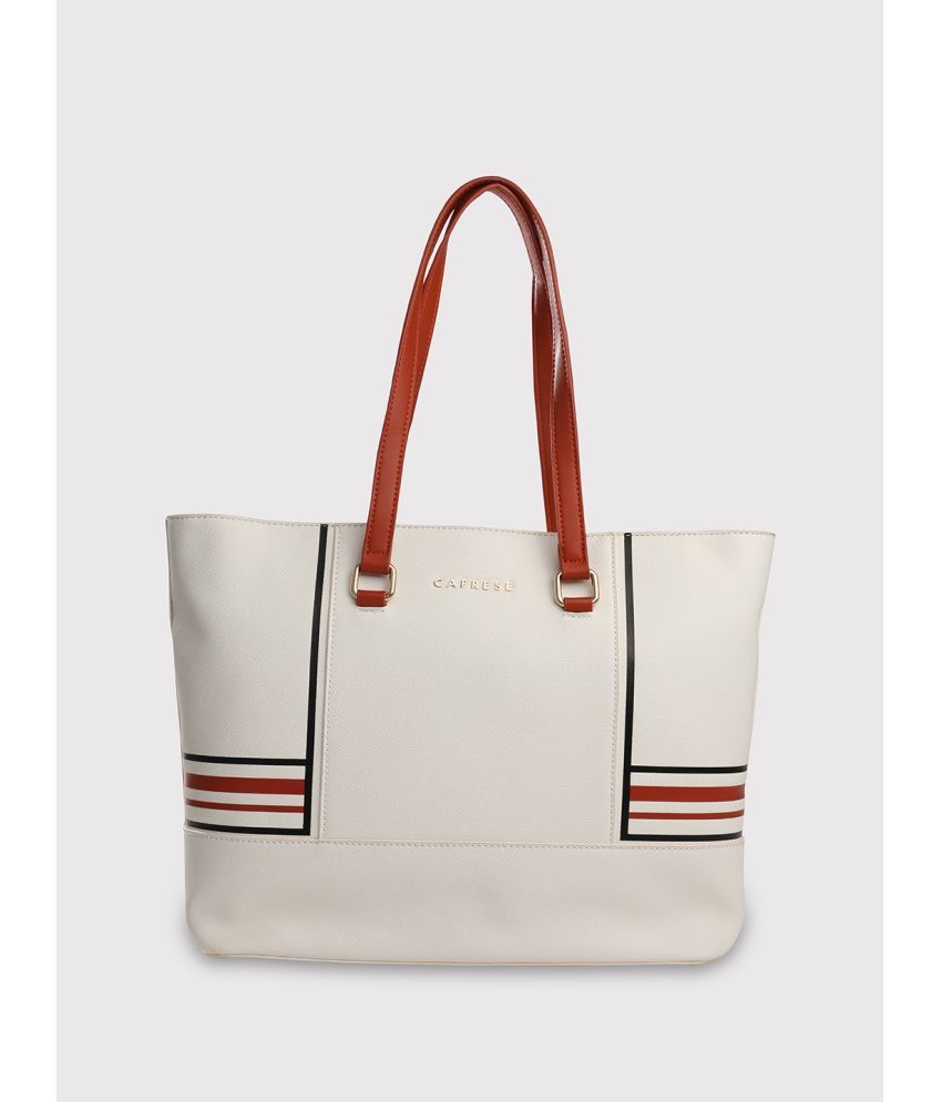     			Caprese White Faux Leather Tote Bag