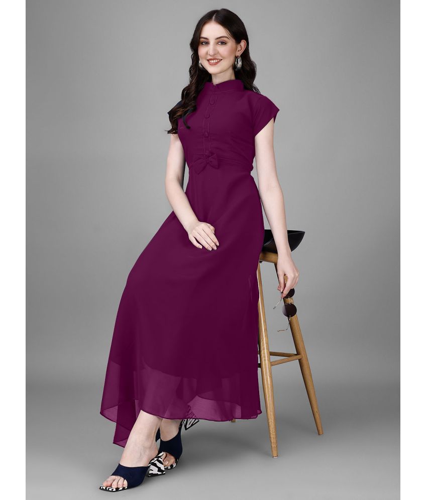     			Femvy Georgette Solid Full Length Women's Fit & Flare Dress - Wine ( Pack of 1 )