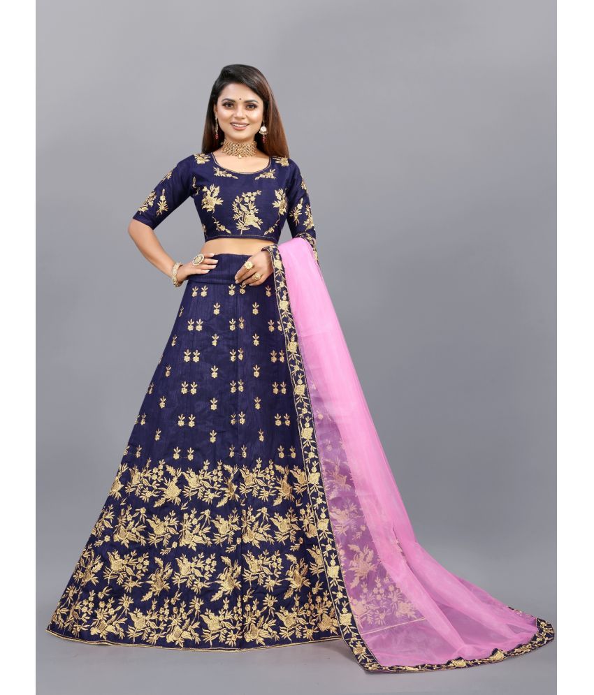     			JULEE Blue Bangalore Silk Unstitched Unstitched Lehenga Single