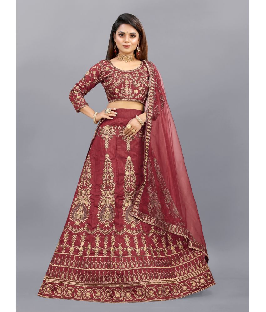     			JULEE Maroon Bangalore Silk Unstitched Unstitched Lehenga Single