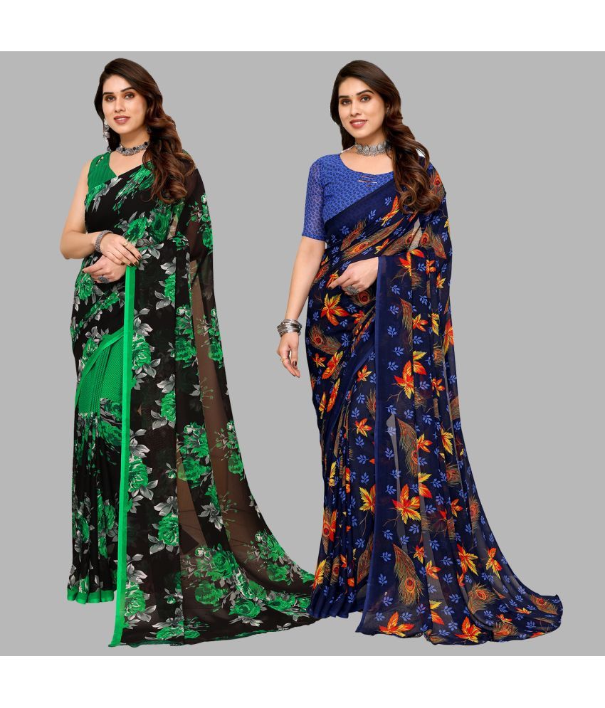     			Kashvi Sarees Georgette Printed Saree With Blouse Piece - Multicolor ( Pack of 2 )