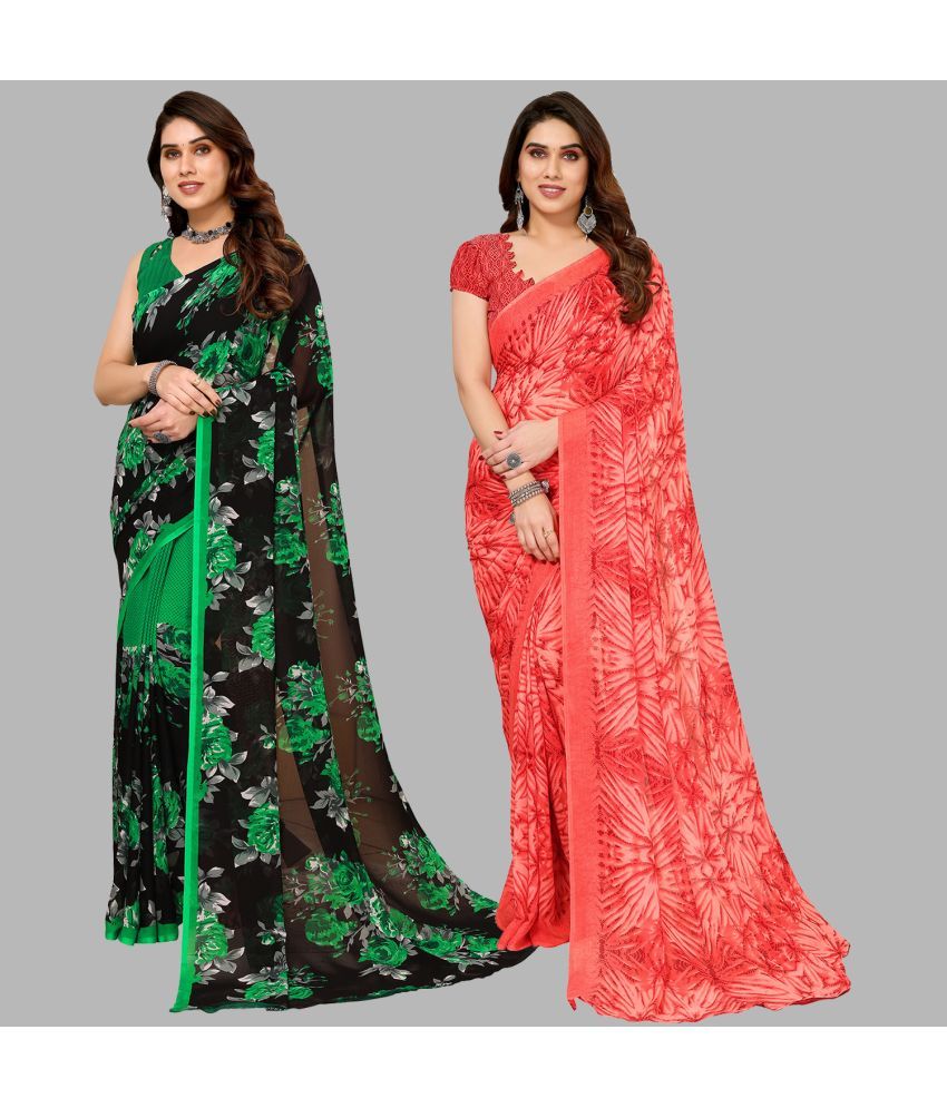     			Kashvi Sarees Georgette Printed Saree With Blouse Piece - Multicolor ( Pack of 2 )