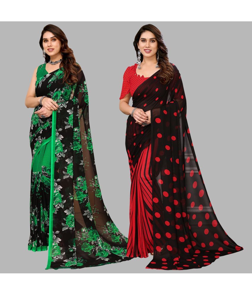     			Kashvi Sarees Georgette Printed Saree With Blouse Piece - Multicolor ( Pack of 2 )