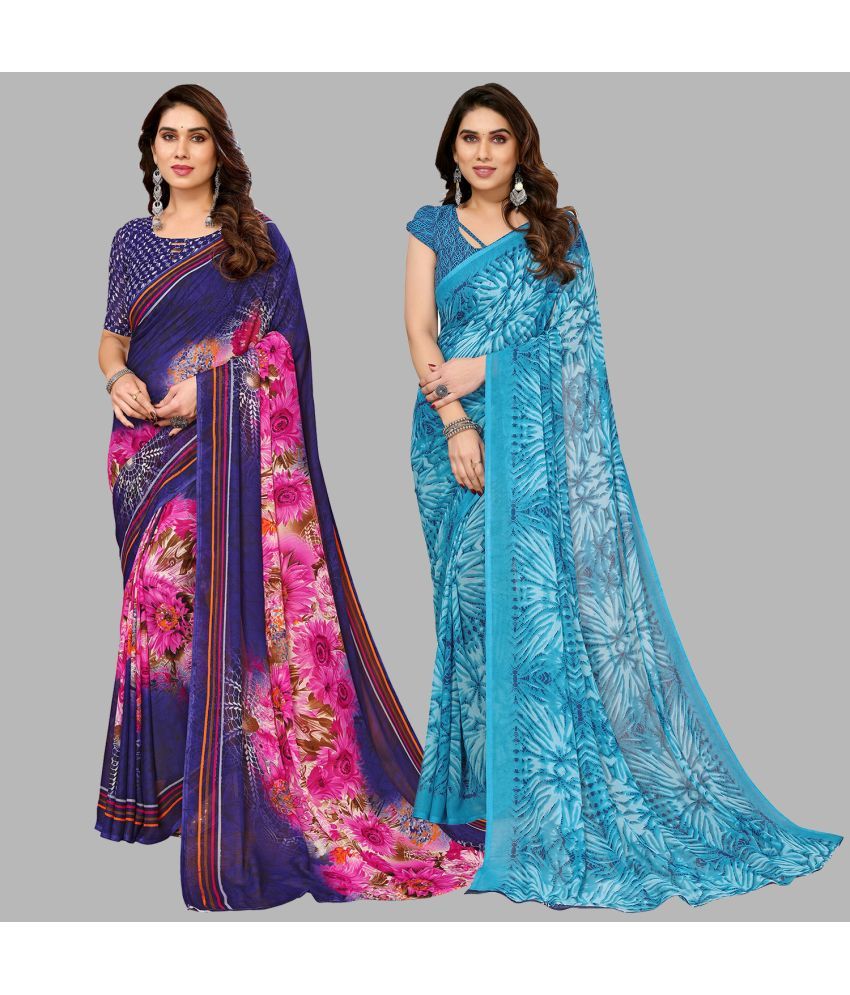     			Kashvi Sarees Georgette Printed Saree With Blouse Piece - Multicolor ( Pack of 2 )