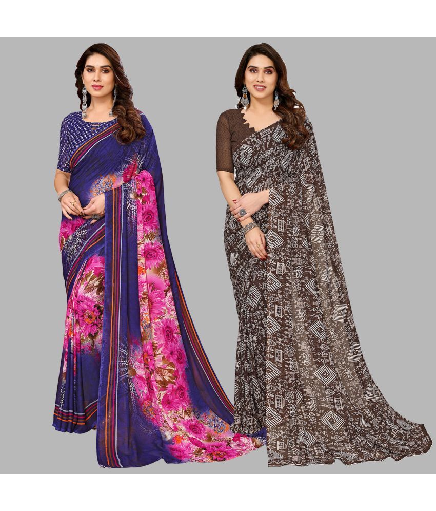     			Kashvi Sarees Georgette Printed Saree With Blouse Piece - Multicolor ( Pack of 2 )