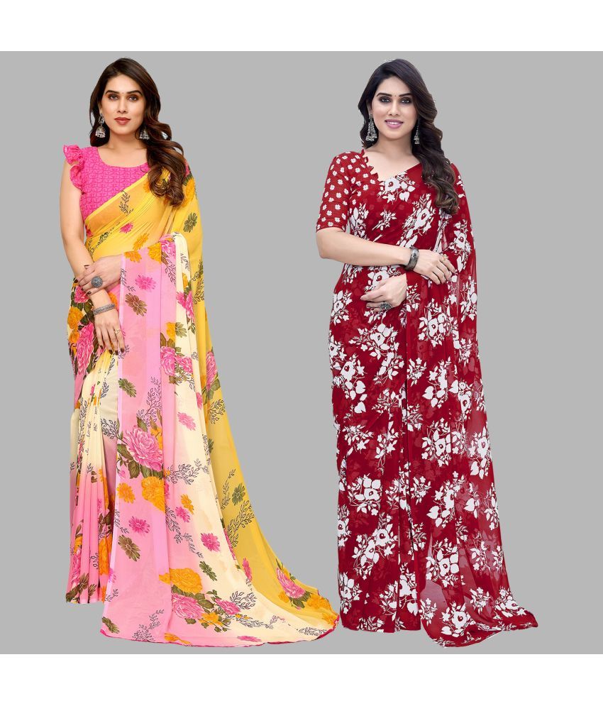     			Kashvi Sarees Georgette Printed Saree With Blouse Piece - Multicolor ( Pack of 2 )