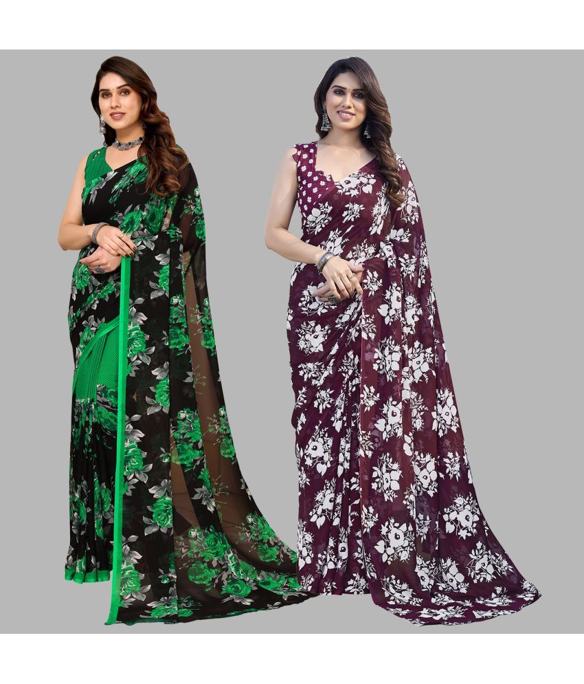     			Kashvi Sarees Georgette Printed Saree With Blouse Piece - Multicolor ( Pack of 2 )