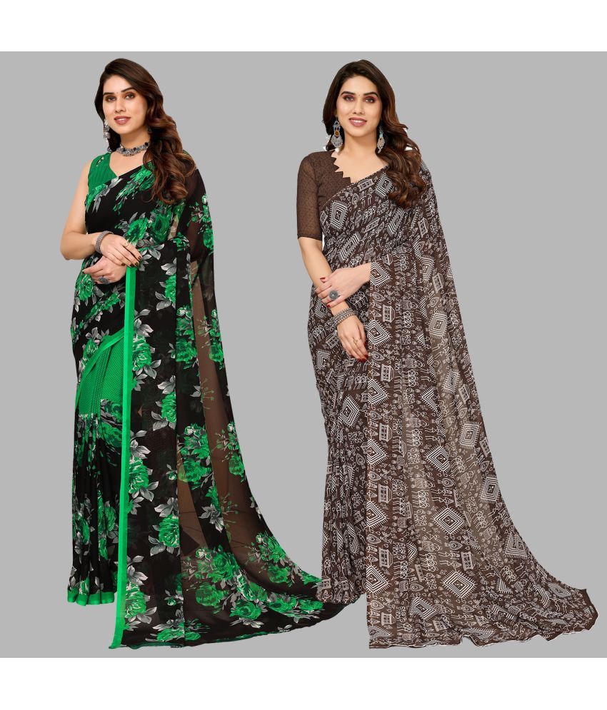     			Kashvi Sarees Georgette Printed Saree With Blouse Piece - Multicolor ( Pack of 2 )