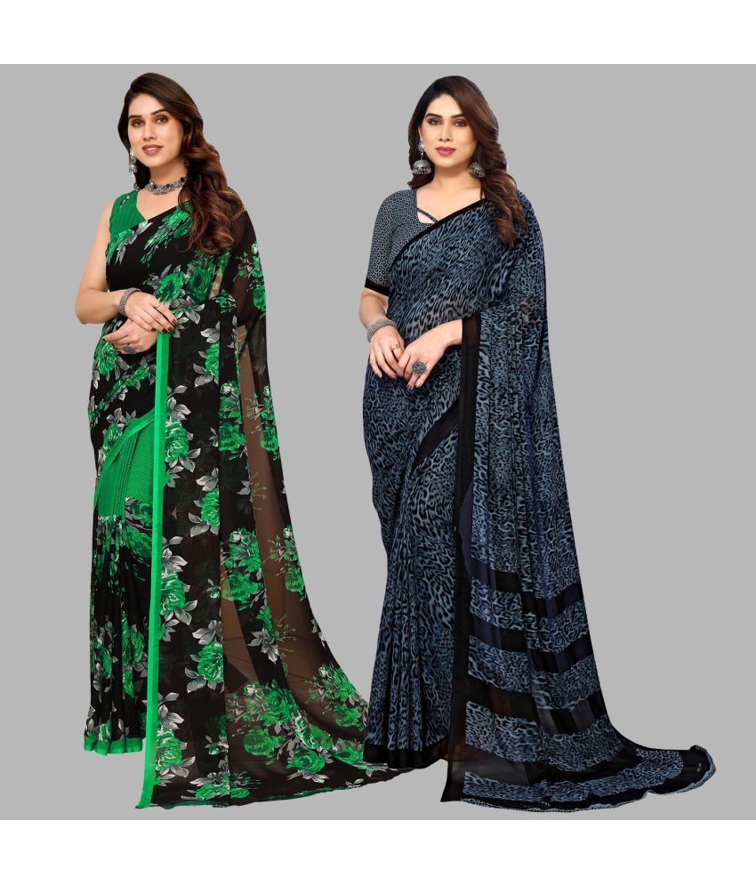     			Kashvi Sarees Georgette Printed Saree With Blouse Piece - Multicolor ( Pack of 2 )