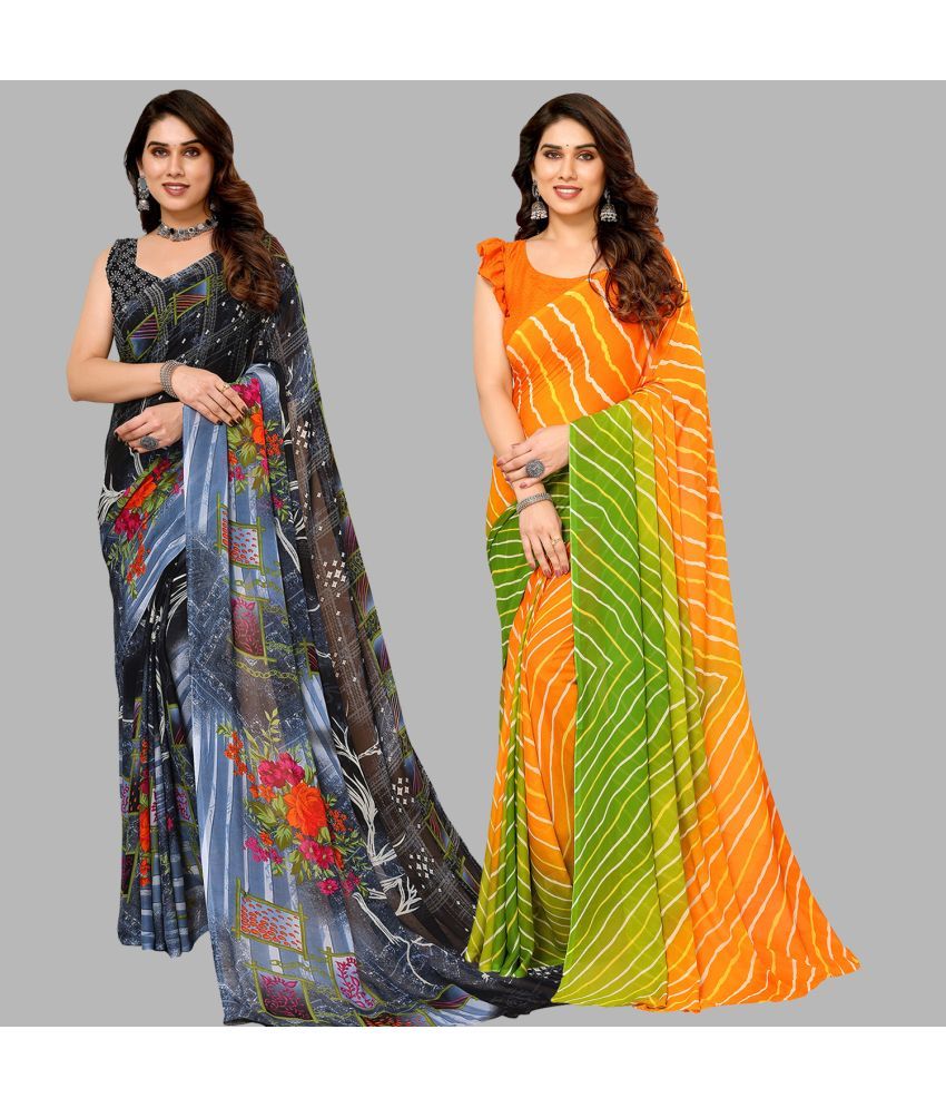     			Kashvi Sarees Georgette Printed Saree With Blouse Piece - Multicolor ( Pack of 2 )