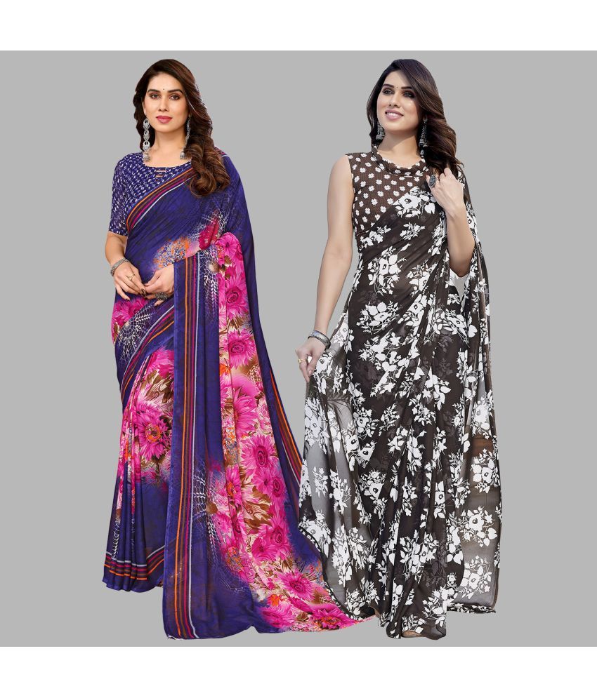     			Kashvi Sarees Georgette Printed Saree With Blouse Piece - Multicolor ( Pack of 2 )