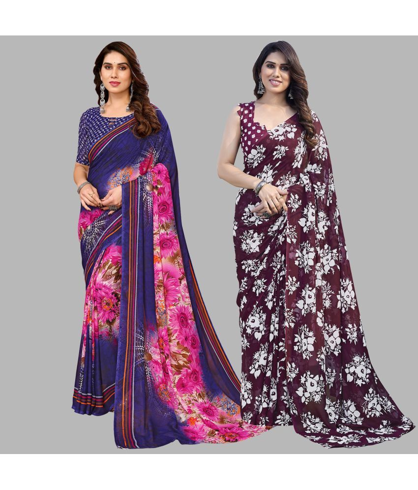     			Kashvi Sarees Georgette Printed Saree With Blouse Piece - Multicolor ( Pack of 2 )