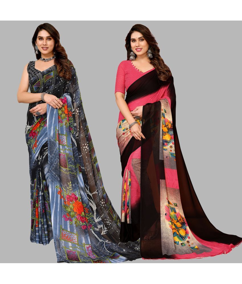     			Kashvi Sarees Georgette Printed Saree With Blouse Piece - Multicolor ( Pack of 2 )