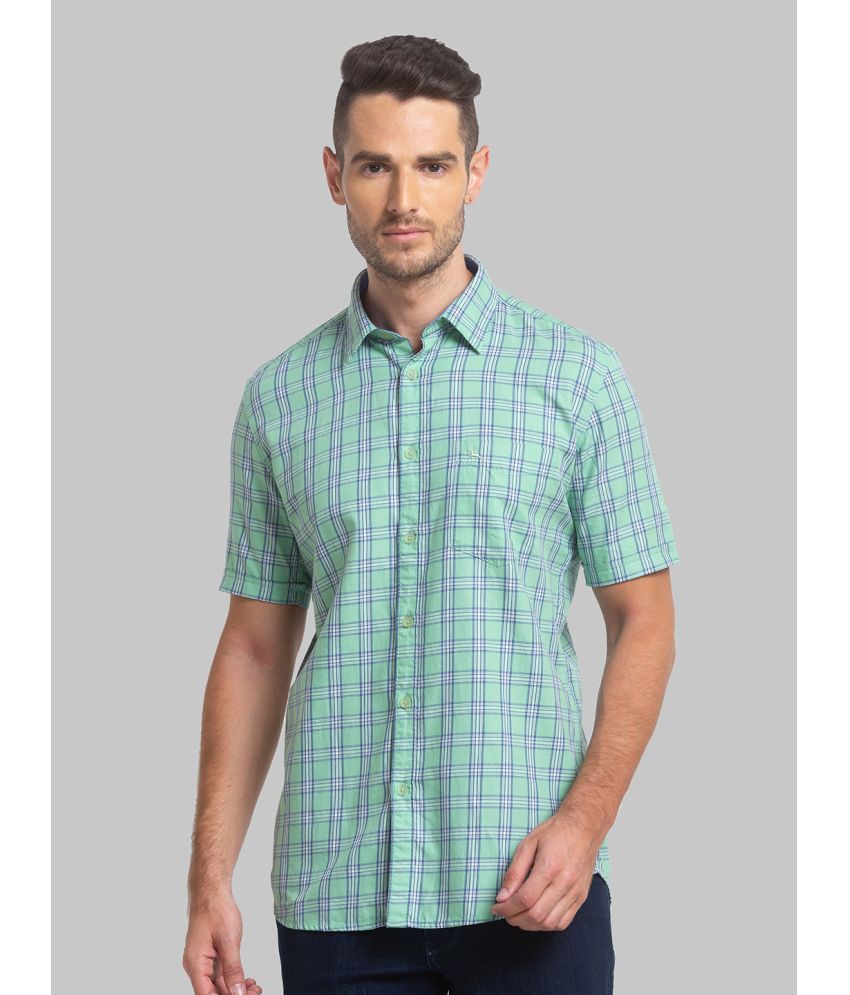     			Parx 100% Cotton Slim Fit Checks Half Sleeves Men's Casual Shirt - Green ( Pack of 1 )