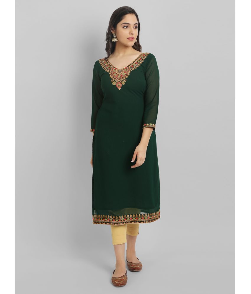     			RAIYANI FASHION Georgette Embellished Straight Women's Kurti - Green ( Pack of 1 )