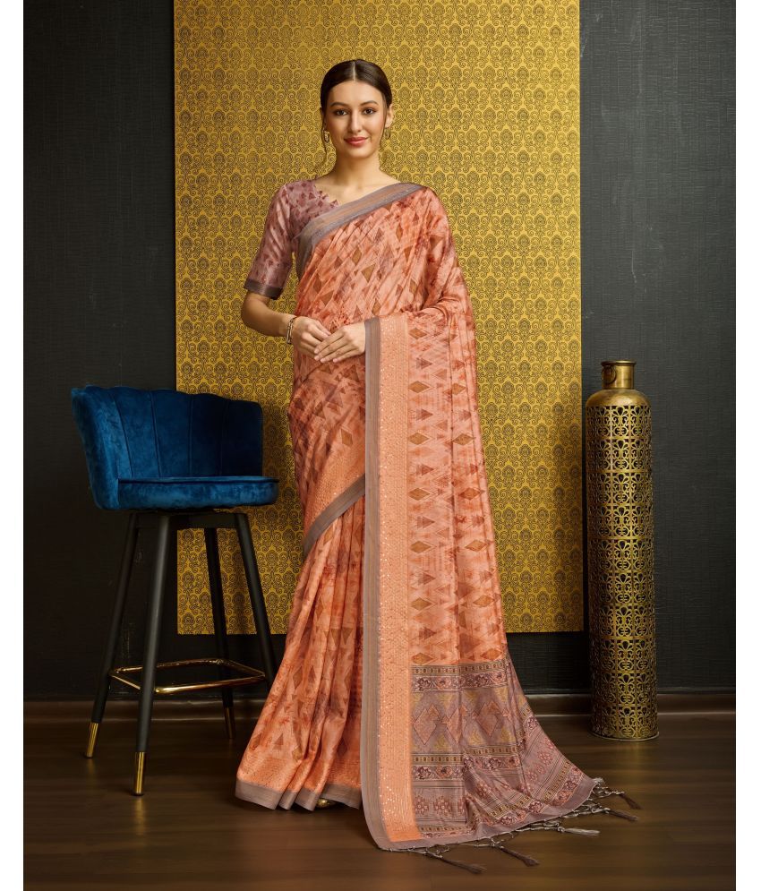     			Rekha Maniyar Fashions Silk Printed Saree With Blouse Piece - Orange ( Pack of 1 )