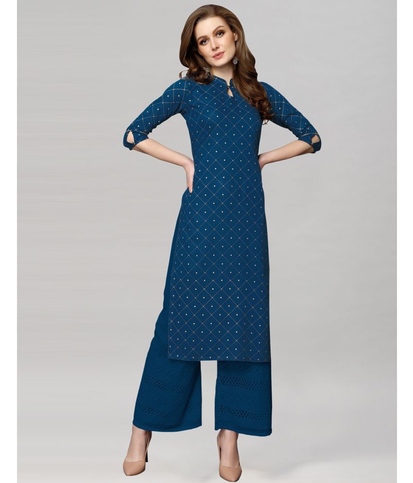     			Skylee Rayon Printed Straight Women's Kurti - Navy Blue ( Pack of 1 )