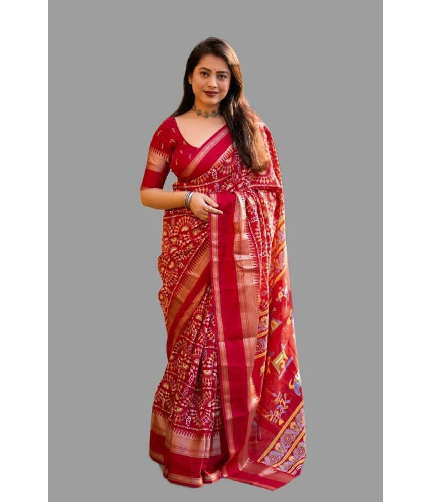    			Bhuwal Fashion Crepe Printed Saree With Blouse Piece - Red ( Pack of 1 )