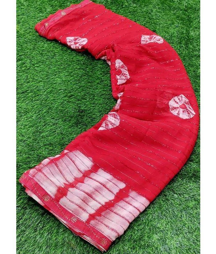     			Bhuwal Fashion Georgette Printed Saree With Blouse Piece - Red ( Pack of 1 )
