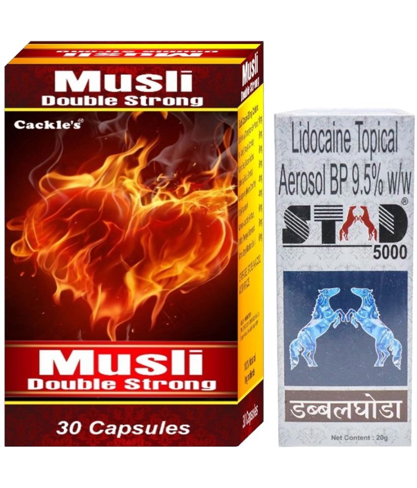     			Cackle's Musli Double Strong Herbal Capsule 60no.s & Stad 5000 Spray 20g Combo Pack For Men