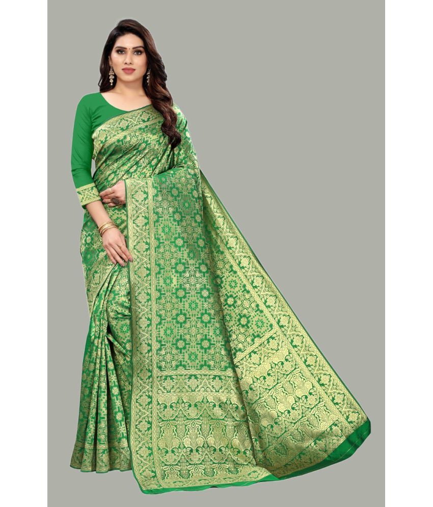     			GARIYA Banarasi Silk Embellished Saree With Blouse Piece - Green ( Pack of 1 )