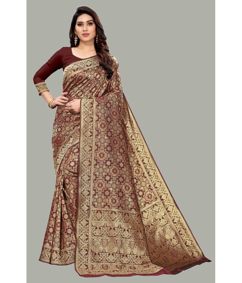    			GARIYA Banarasi Silk Embellished Saree With Blouse Piece - Maroon ( Pack of 1 )