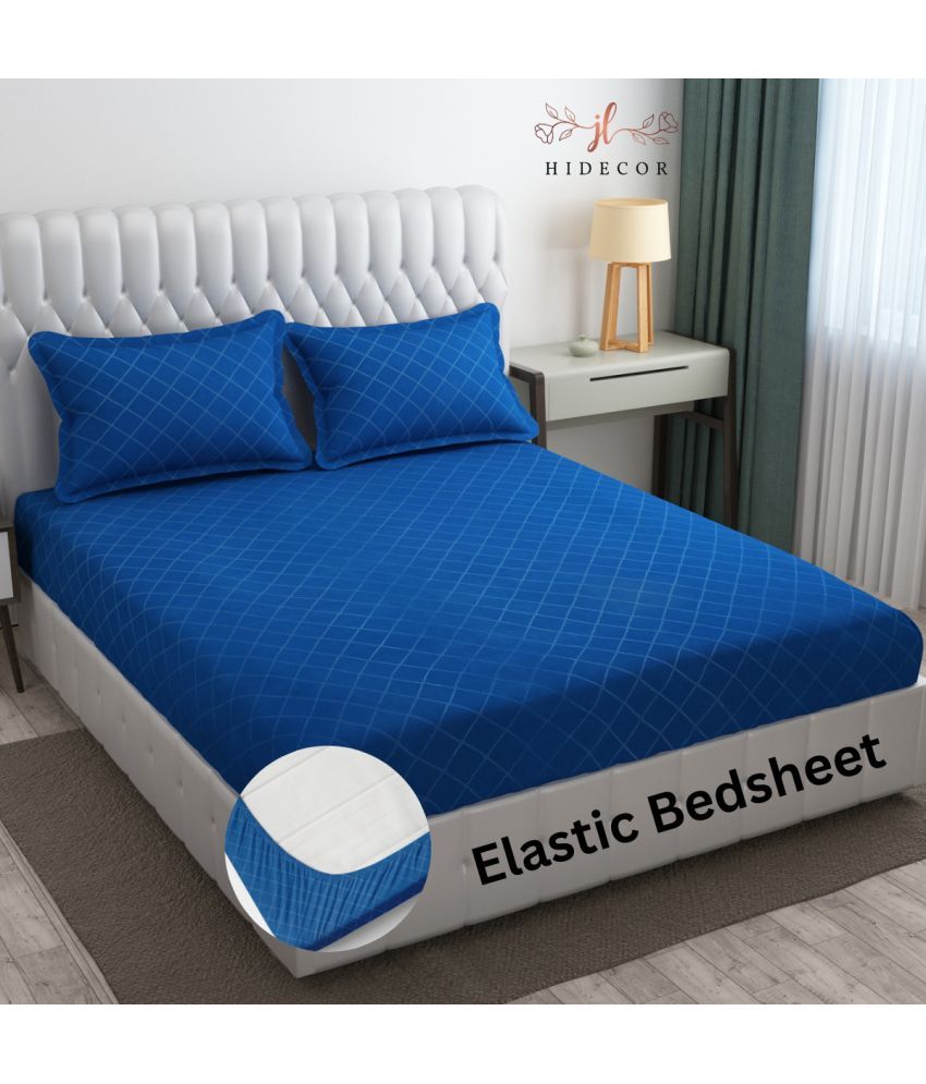     			HIDECOR Microfibre Geometric Fitted Fitted bedsheet with 2 Pillow Covers ( King Size ) - Blue