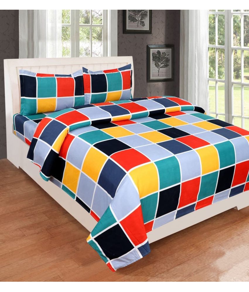     			La Elite Microfiber Geometric 1 Double Bedsheet with 2 Pillow Covers - Yellow