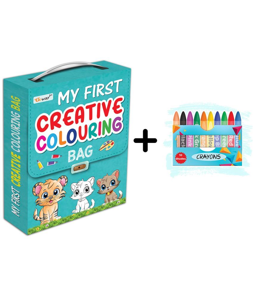     			My first Creative colouring bag and 10 WAX CRAYONS : Coloring book collection, My first colouring book, Learning coloring kit, Colours,Numbers,Alphabet & more| Combo of colouring bag & 10 free crayons