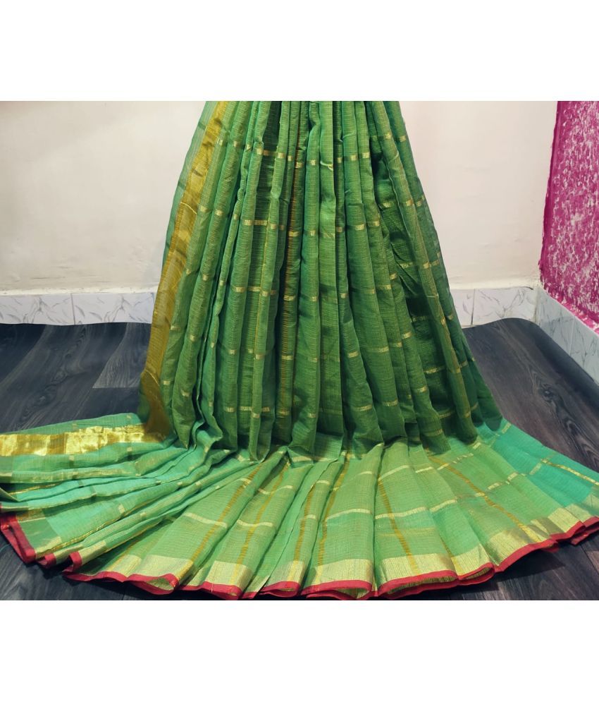     			Poshvariety Cotton Self Design Saree With Blouse Piece - Green ( Pack of 1 )