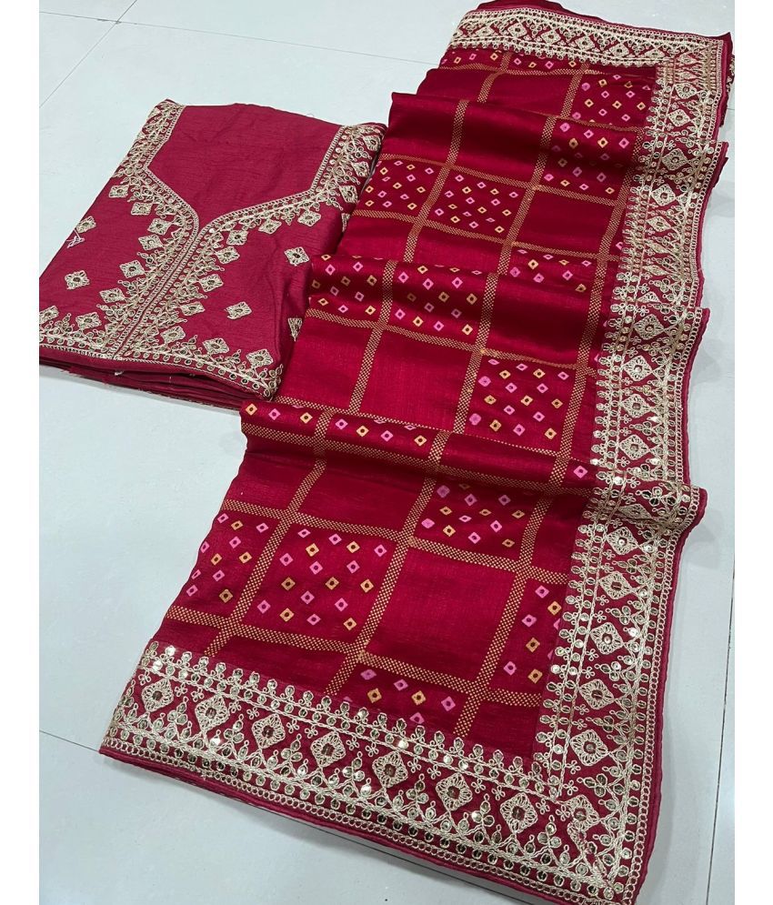     			Poshvariety Silk Blend Printed Saree With Blouse Piece - Red ( Pack of 1 )