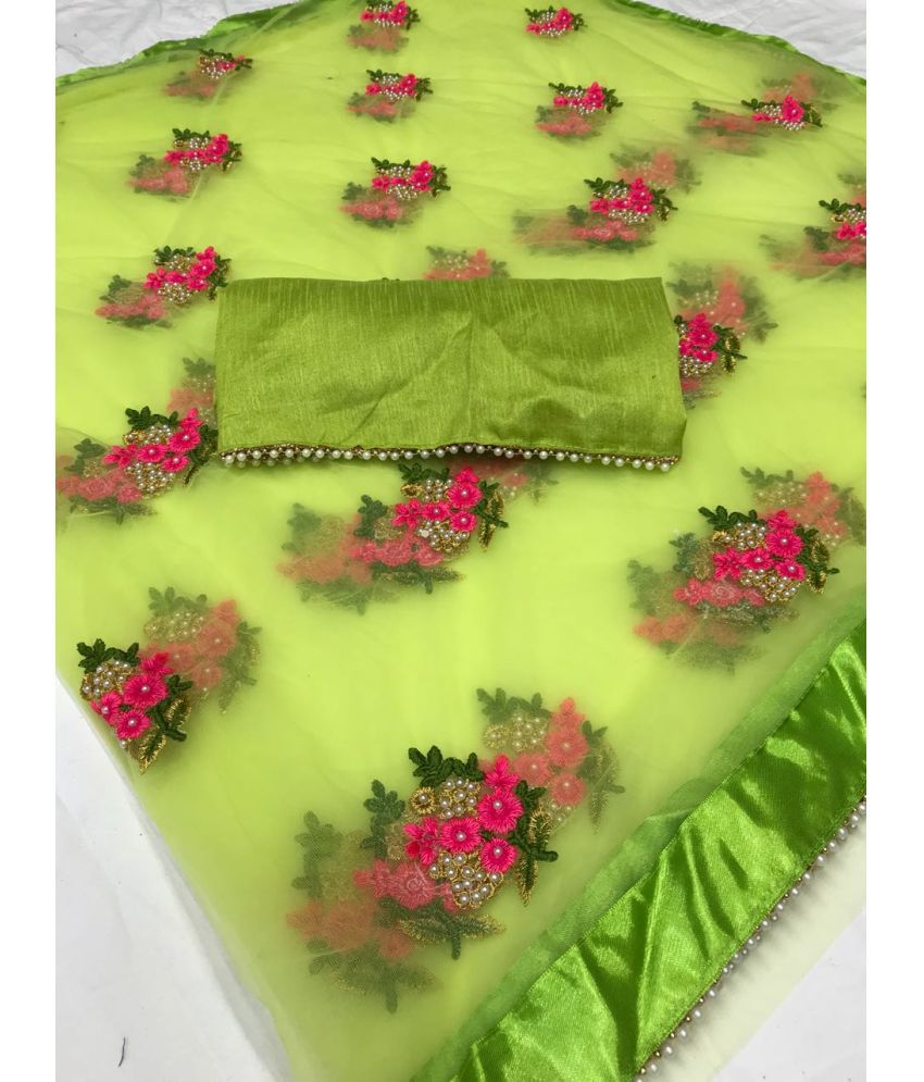     			Poshvariety Silk Embroidered Saree With Blouse Piece - Green ( Pack of 1 )