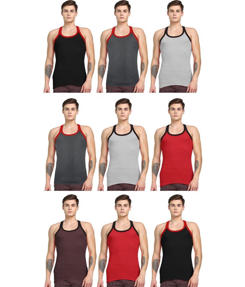     			Rupa Jon Multicolor Cotton Men's Vest ( Pack of 9 )