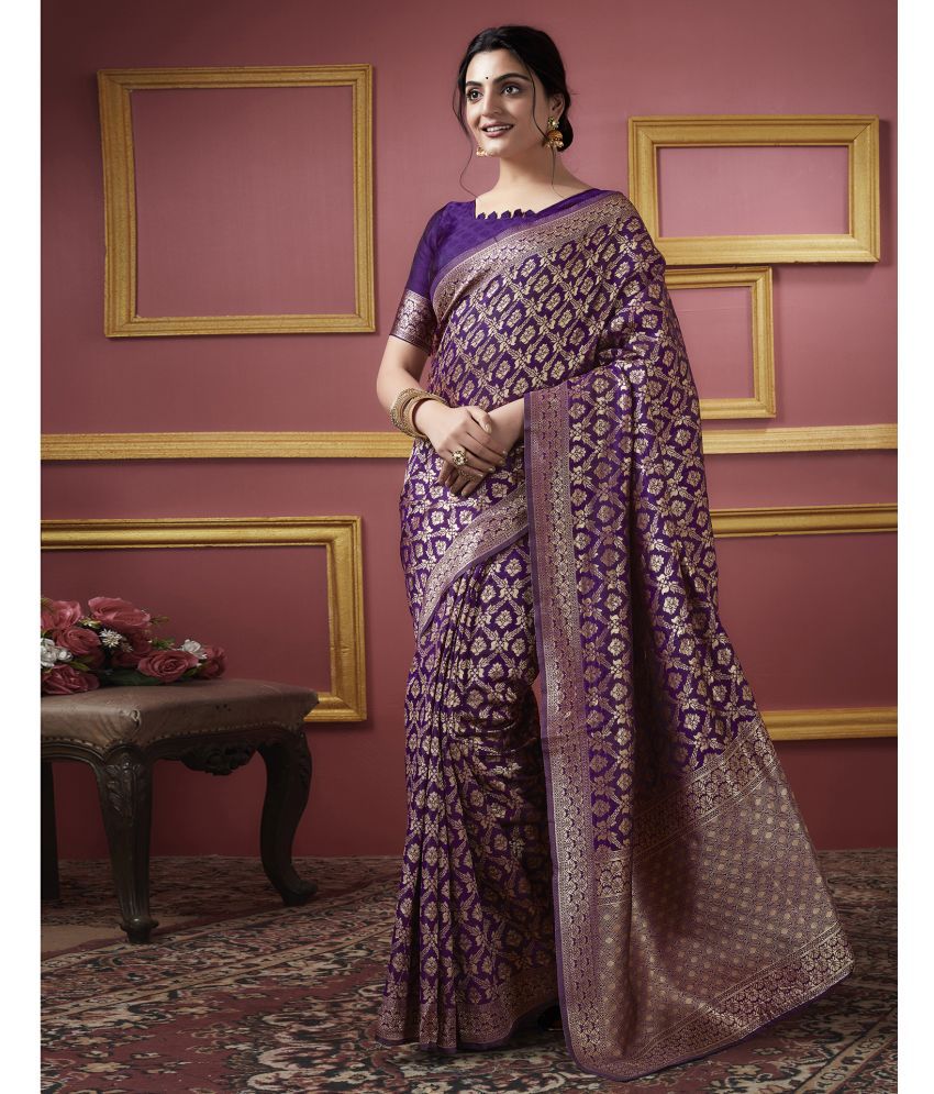     			Samah Art Silk Woven Saree With Blouse Piece - Purple ( Pack of 1 )