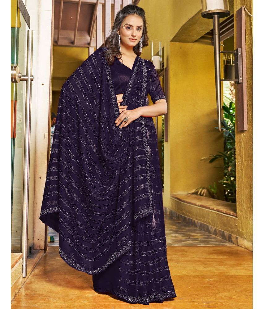     			Samah Chiffon Embellished Saree With Blouse Piece - Navy Blue ( Pack of 1 )