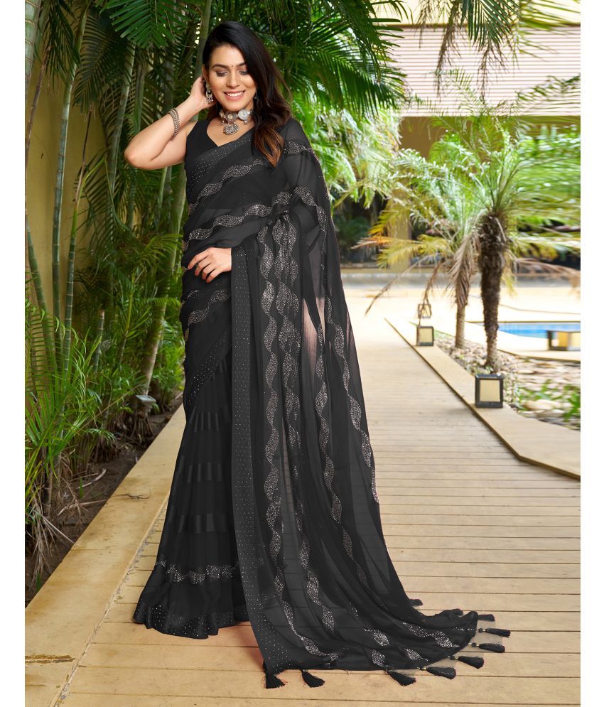     			Samah Chiffon Embellished Saree With Blouse Piece - Black ( Pack of 1 )