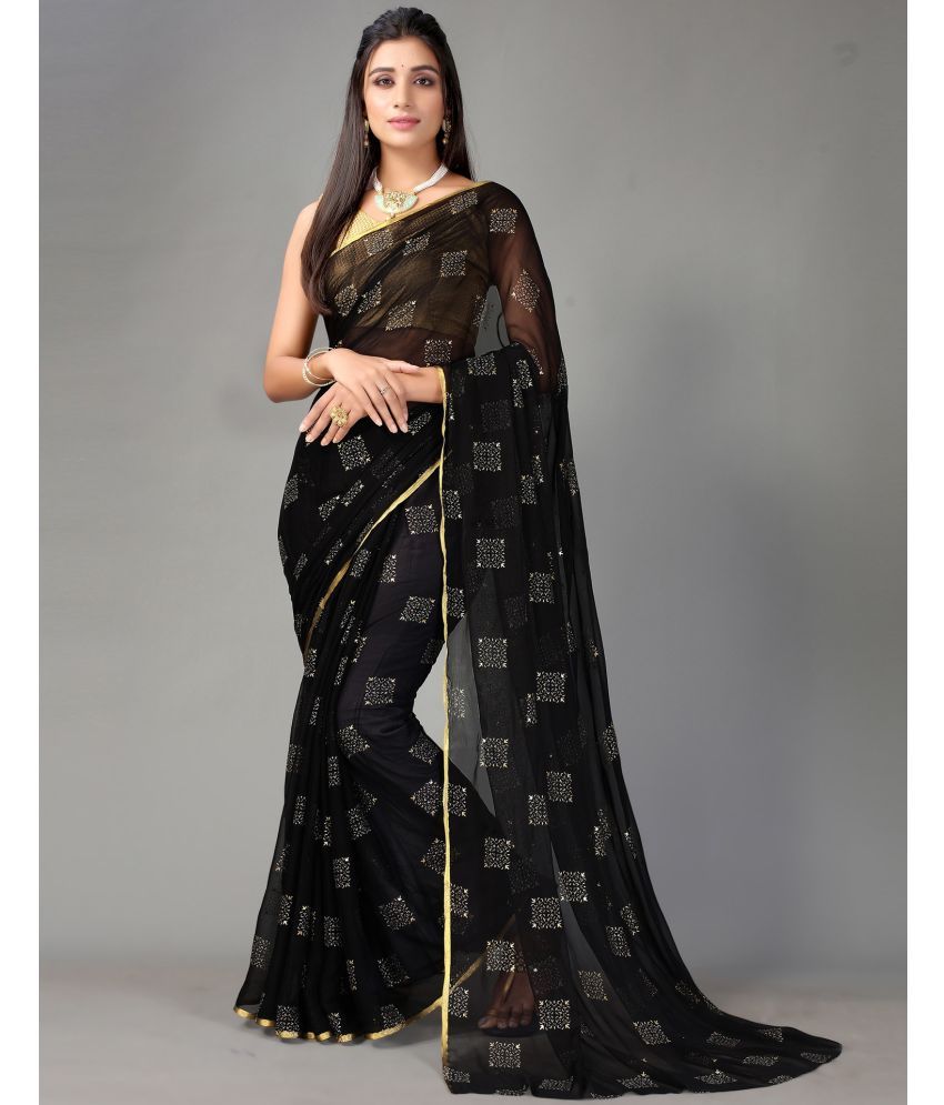     			Samah Chiffon Embellished Saree With Blouse Piece - Black ( Pack of 1 )