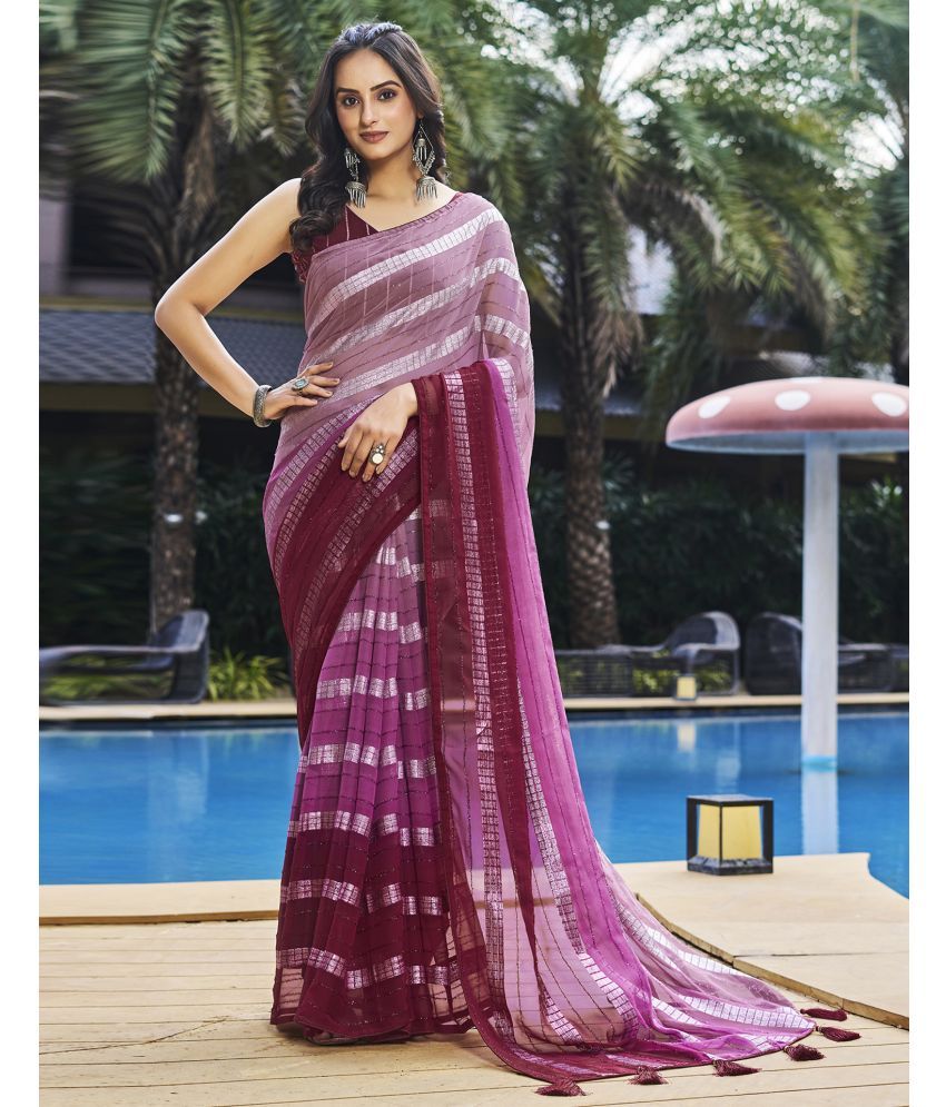     			Samah Georgette Embellished Saree With Blouse Piece - Pink ( Pack of 1 )