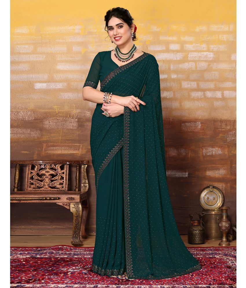     			Samah Georgette Embellished Saree With Blouse Piece - Green ( Pack of 1 )