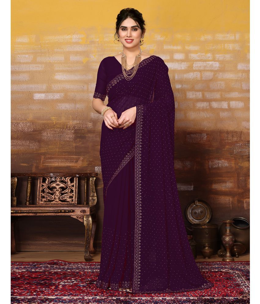     			Samah Georgette Embellished Saree With Blouse Piece - Wine ( Pack of 1 )