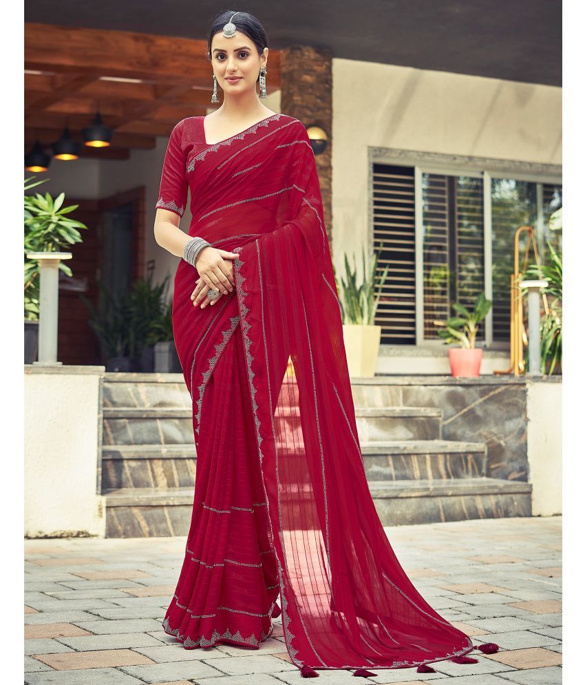     			Samah Georgette Embellished Saree With Blouse Piece - Red ( Pack of 1 )