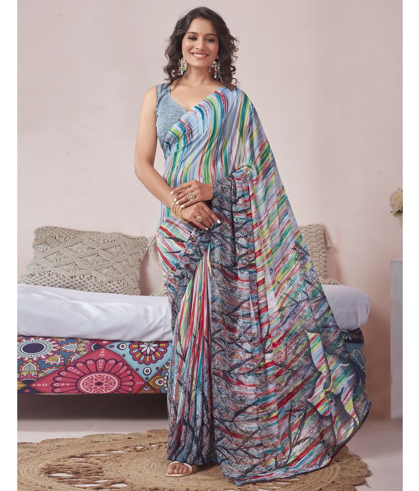     			Samah Georgette Printed Saree With Blouse Piece - Light Grey ( Pack of 1 )